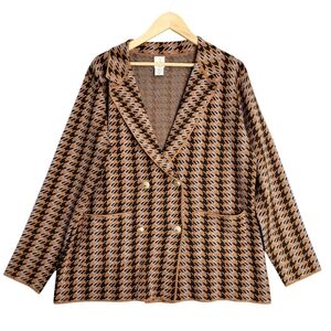 Joie Knit Blazer Womens‎ XL Houndstooth Double Breasted Sweater Jacket Career